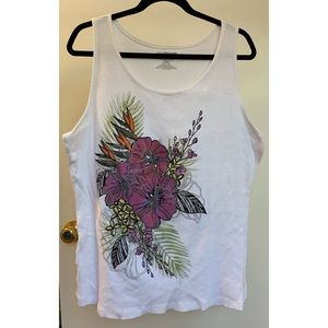 Lande Bryant White Floral Ribbed Tank Size 18/20W